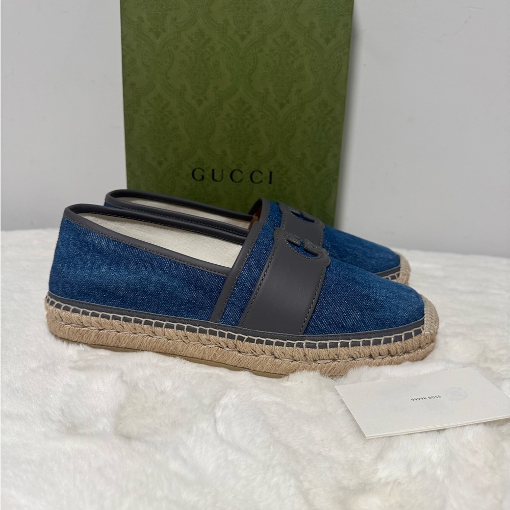 Men's Gucci Interlocking G Blue Denim Espadrille Size 7 US 7.5 Made In Spain - Picture 2 of 9
